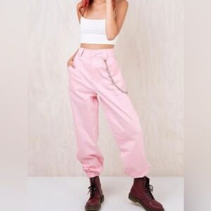 I.AM.GIA Pink High-Waist Cargo Pants with Chain Accent
